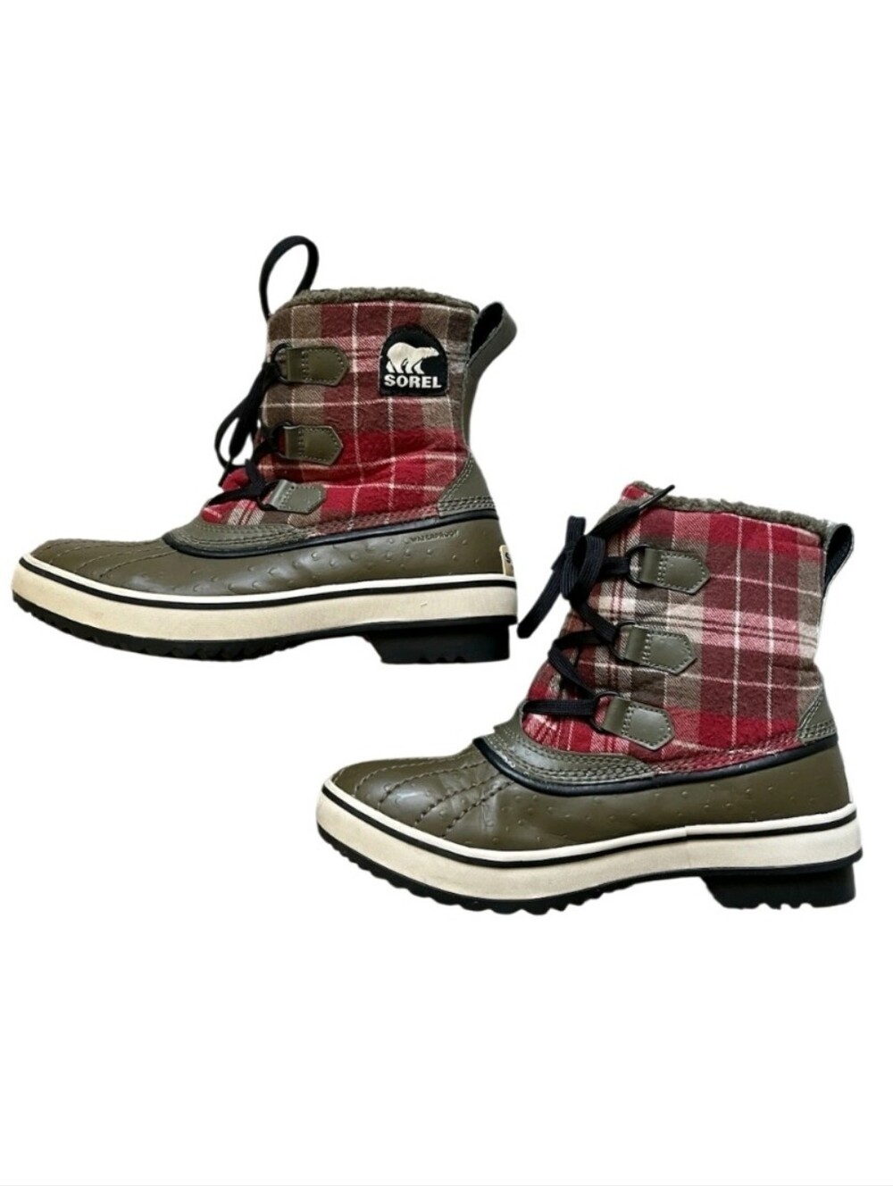 SOREL Tivoli Green Red Plaid Waterproof Boots 10
